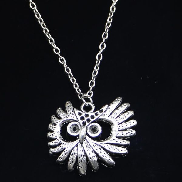 

20pcs new fashion necklace 30x26mm big eye owl head silver pendants short long women men colar gift jewelry choker