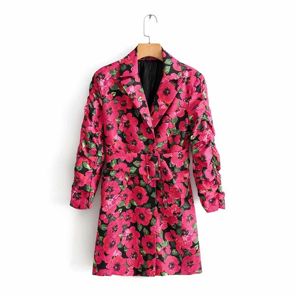 

женщины blazer mujer vintage pink цветочные печати длинные blazer boho пояса с длинным рукавом корейских женщин пиджаки и жакеты ницца, White;black