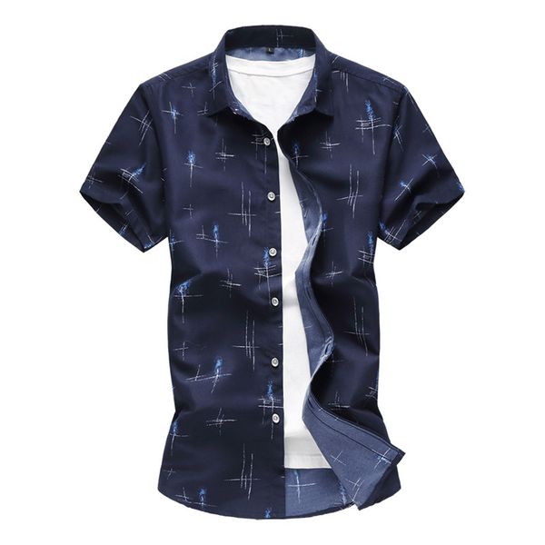

mens dress shirts 2020 summer new men's casual shirt fashion print slim short sleeve shirt hawaiian brand clothing plus, White;black