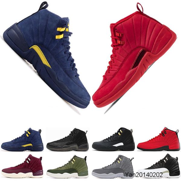 

limited mens 12 12s basketball shoes gym red bulls flu game university blue college navy dark grey men sports sneakers size 7-13