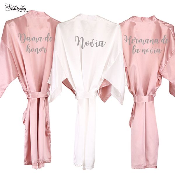 

sisbigdey dusty pink novia bride robe women dama de honor hermana de la novia espanol spanish kimono bride party bridesmaid robe, Black;red