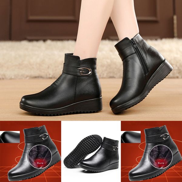 

women ladies fashion wedge cotton thickening warm snowshoe short boots chunky motorcycle boots for women autumn, Black