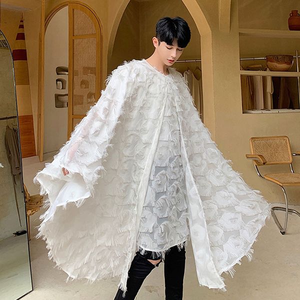 

men oversize bat long sleeve pullover casual shirt male women gothic dress shirt shawl cloak stage fashion show clothing, White;black