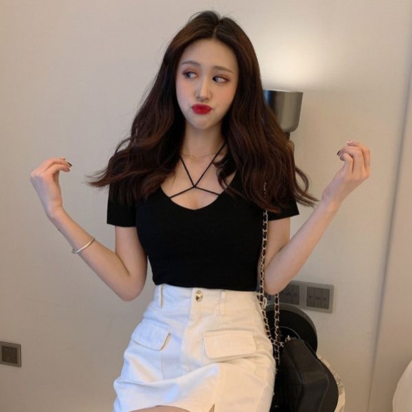 

summer casual slim t-shirt women fashion solid color o-neck short sleeve t-shirt women's clothing, White