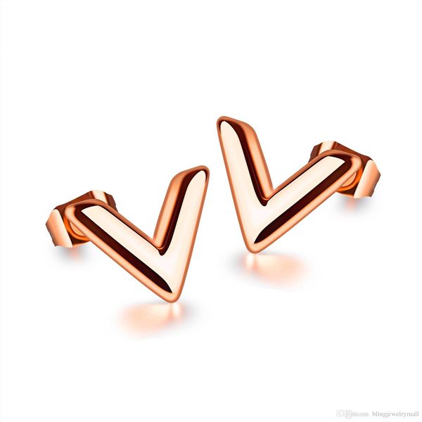 

unique v shape woman stud earrings rose gold color / silver color nver fade women jewelry gift earring ge345, Golden;silver