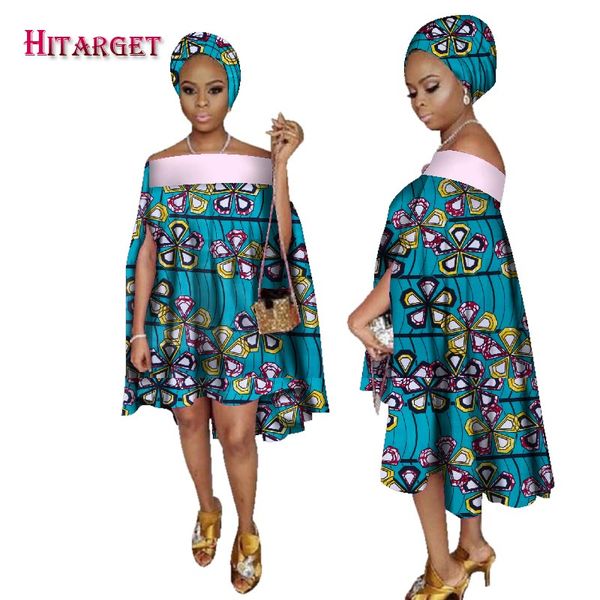 

2019 африканские платья для женщин африканского базен слэш шеи платье dashiki женщин платье хлопка печати одежды плюс размер wy2238, Red