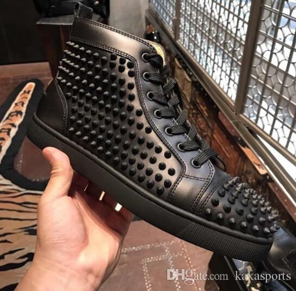 

luxury red bottom casual studs sneakers men black white spikes geunine leather quality wholesale