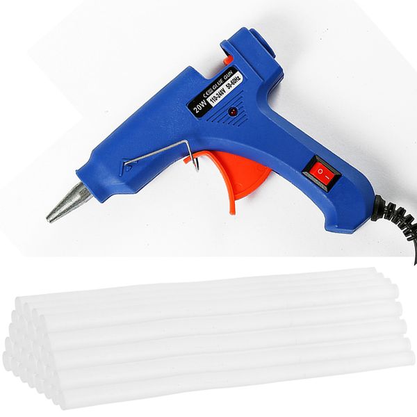 

20w eu/us melt glue gun with 2/10pcs/30pcs 7mm*200mm glue stick industrial mini guns thermo electric heat temperature tool