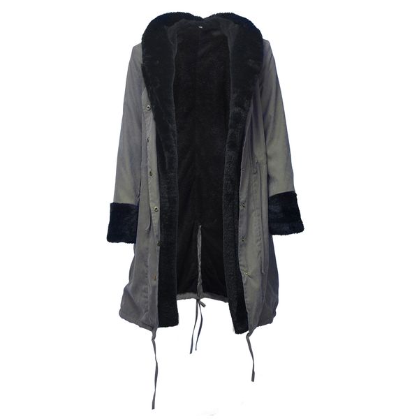 

fashion ladies women casual faux fur coat autumn winter warm hood coat long trench chic jacket outwear, Black