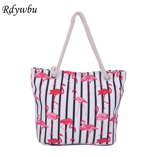 

rdywbu flamingo полосатый печать холст сумки на ремне женщины повседневная летняя пляжная сумка девушки большие покупки путешествия сумки bo