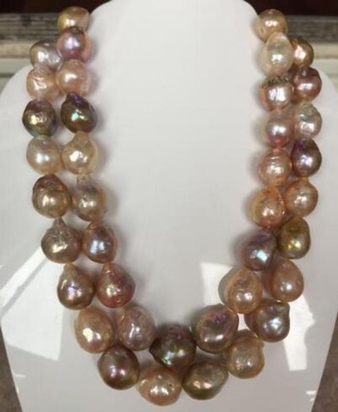 

beautiful 13-14kmm natural baroque multicolor pearl necklace 36 inches 14k, Silver