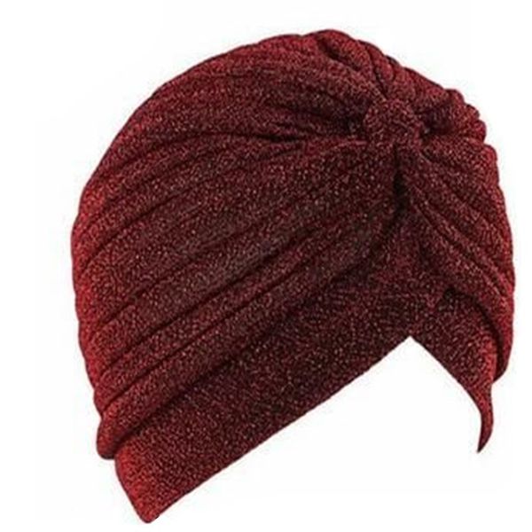 

fashion gorgeous gold turban cap plain shiny shimmer glitter sparkly hats muslim hijab for women and men f0245, Red