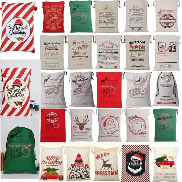 

new 36 colors christmas large canvas monogrammable santa claus drawstring bag with reindeers, monogramable christmas gifts sack bags 4549