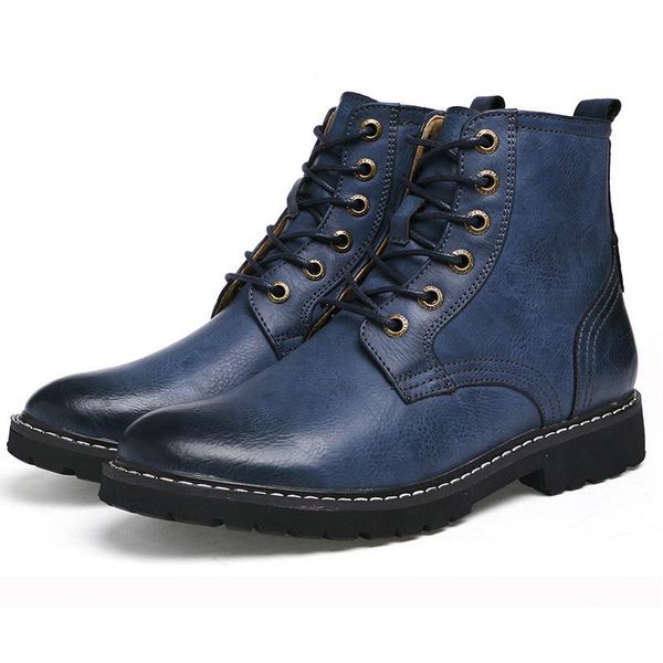 

martin boots genuine leather winter shoes fashion men winter boots pointed toe mid-calf for men male ankle non-slip boots, Black