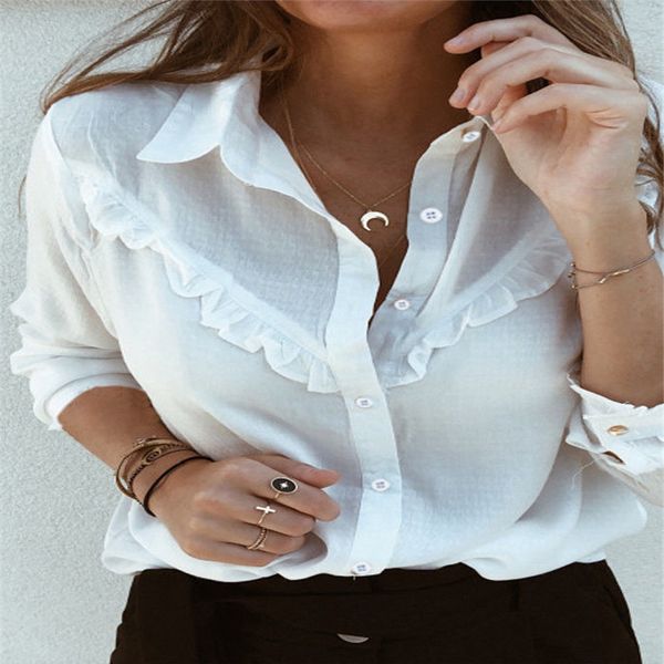 

women new white blouse shirt long sleeve solid chiffon blouses female casaul office lady shirts vogue ruffles blouse hot
