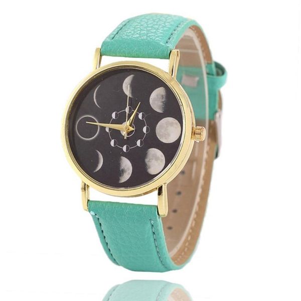 

moon shaped total eclipse women quartz r pattern casual ladies leather bracelet couple dress wrist watches clock female, Slivery;brown