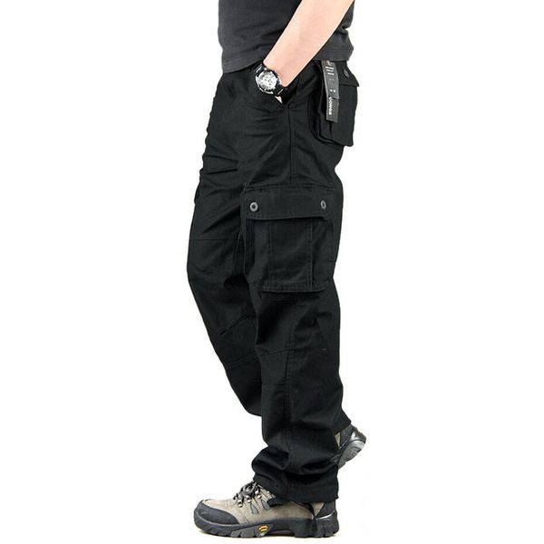 

pants men's cargo pants casual mens pant multi pocket overall men outdoors long trousers plus size 30-44, Black