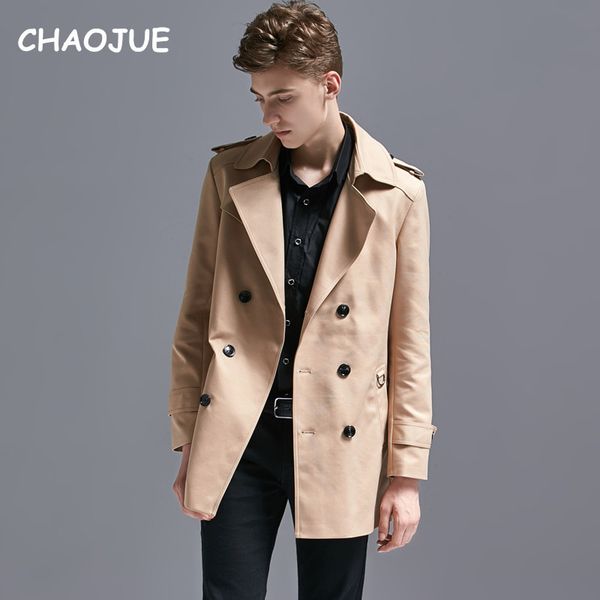 

chaojue men high-end trench coat customize british slim double breasted trenchcoat male 6xl big pea coat, Tan;black
