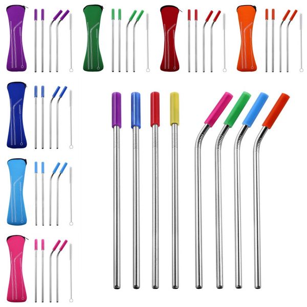 

портативные соломинки из нержавеющей стали питьевая соломка с дорожной сумкой для хранения из неопрена 6шт / комплект 215 * 6 мм набор солом