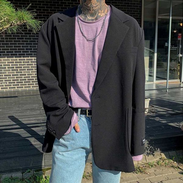 

men's suits & blazers men loose casual suit jacket male women vintage streetwear hip hop couple coat outerwear autumn spring, White;black