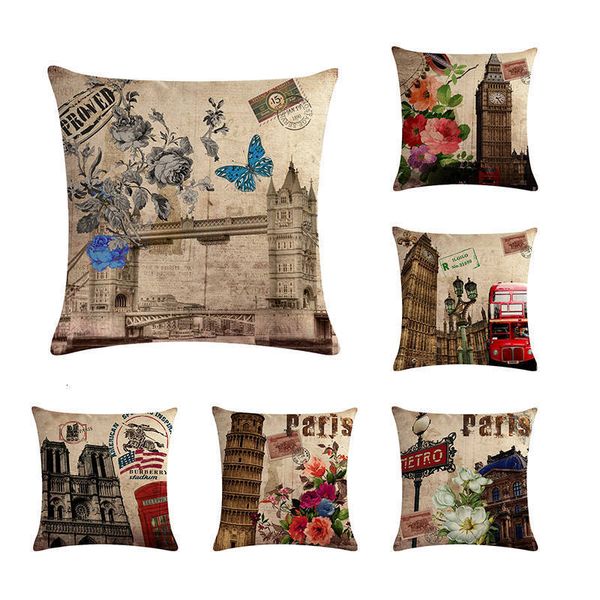 

париж город стиль лондон / париж / метро большой bens подушка крышка белье / хлопок бросить наволочки для домашнего декора диван 45x45cm zy3