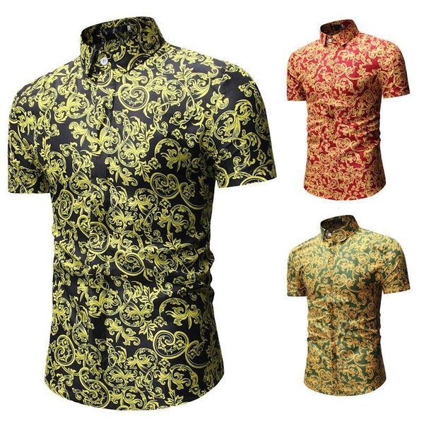 

flower blouse men clothes mens dress shirts slim summer hawaiian shirt men casual short sleeve black red green camisa social, White;black