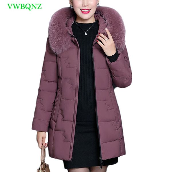 

middle-aged women fur collar hooded down cotton jacket winter warm jackets coat women's plus size leisure outerwear 5xl a992, Black