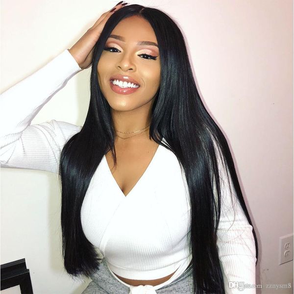 

24inch brazilian lace front human hair wigs for women non remy hair straight lace frontal closure wigs with baby hair full end ujibg, Black