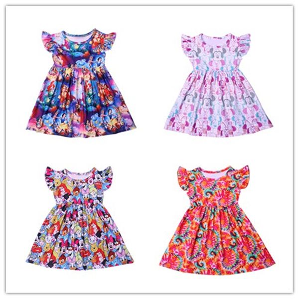 

novelty summer girls boutique dress adorable cartoon printed sleeveless dress soft milksilk kids clothes 12m to 7t available, Red;yellow