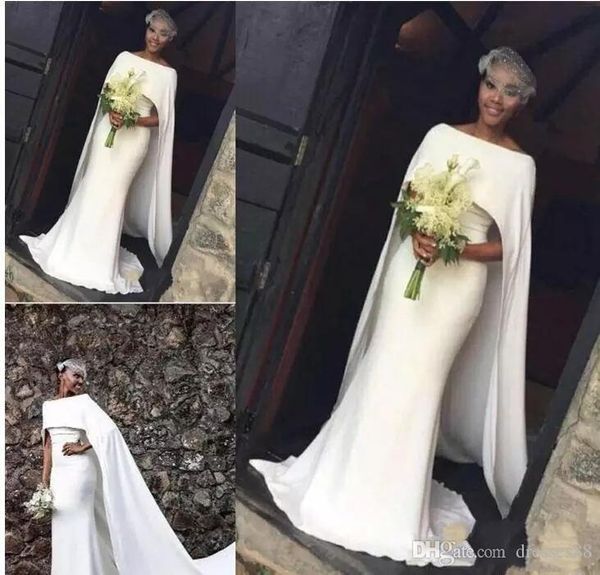 Neueste Satin-Meerjungfrau-Hochzeitskleider Afrikanisches Mädchen mit Cape-Reißverschluss hinten Arabische Brautkleider Hochzeitskleider275r