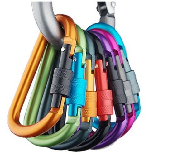 

8cm aluminum d-type carabiner with lock outdoor keychain hang buckle clip tools camping tent hook accessorie outdoor gadget kit