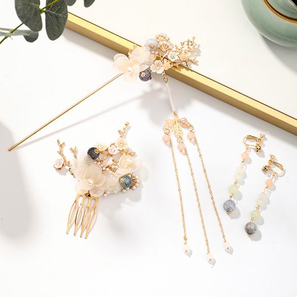 

chinese style gold color tassels step shake hair jewelry hairpeice jewelry set hairpin haircomb earclip set hair accessories vl, Slivery;golden