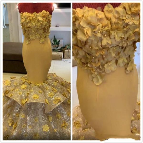 

2019 arabic gold luxurious evening dresses sweetheart beaded mermaid prom dresses hand made flowers formal party pageant gowns p027, Black