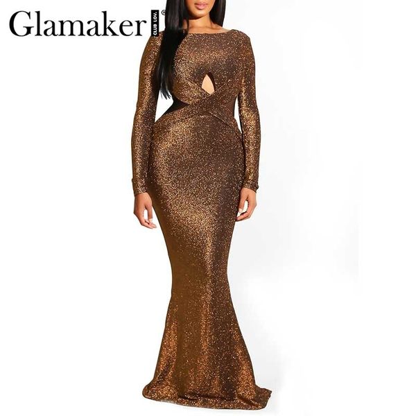 

glamaker backless bodycon women dress hollowing out round neck dress maxi autumn winter long sleeve elegant party dress, Black;pink