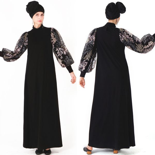 

2019 muslim dress women islamic clothing moroccan kaftan chiffon lace open puff sleeve abayas robe dubai abaya turkish clothes, Red