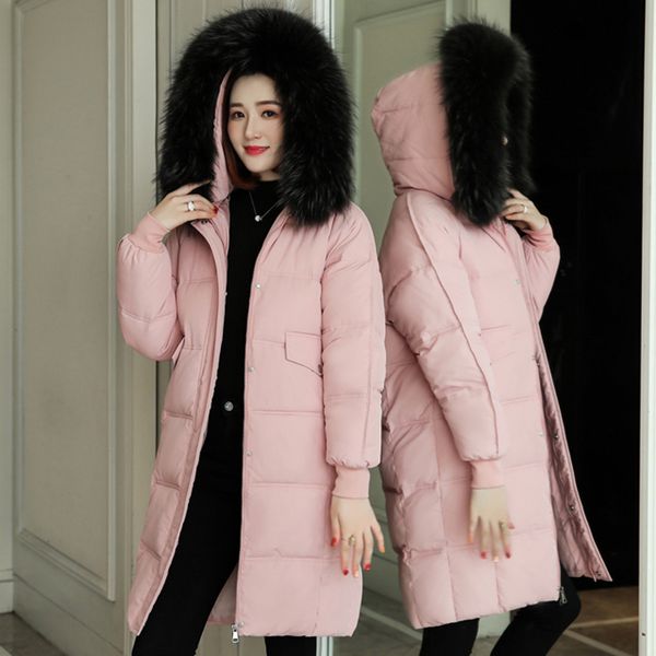 

women winter warm parkas coat hooded thick warm slim jacket long overcoat faux fur jacket casual zipper pocket coats outerwear, Black