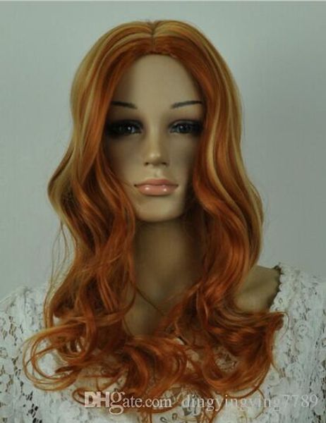 

+ + +orange anime highlight wavy hair girl cosplay party gradient wigs, Black;brown