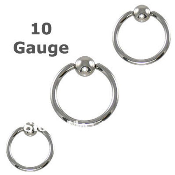 

min. order $10) heavy gauge 316l surgical steel captive bead ring 10 gauge mixed sizes t200507, Slivery;golden