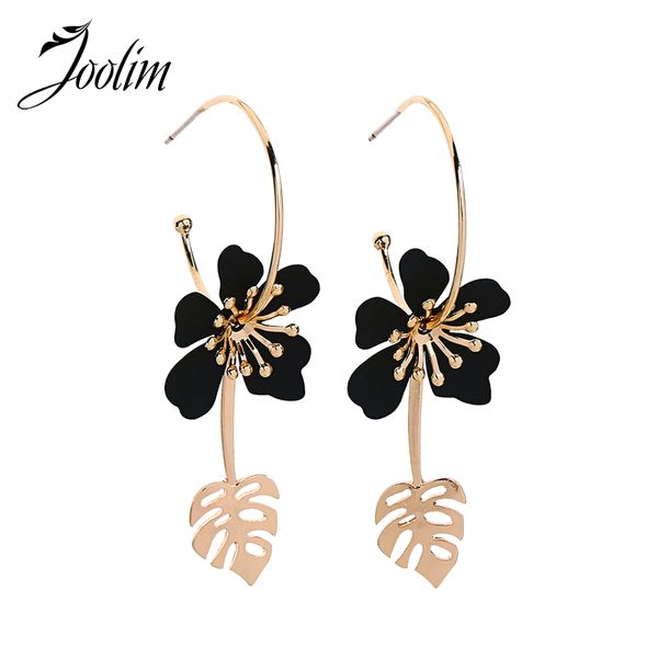 

joolim black red flower 3 in1 convertible hoop earring design jewelry statement leaf earring customize jewelry, Golden;silver