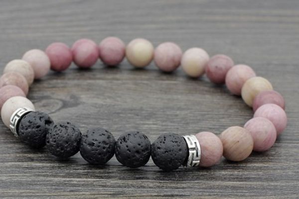

8mm iyi4 reiki chakra black volcanic lava bracelet rhodochrosite buddha yoga stone bead essential oils diffuser bangles