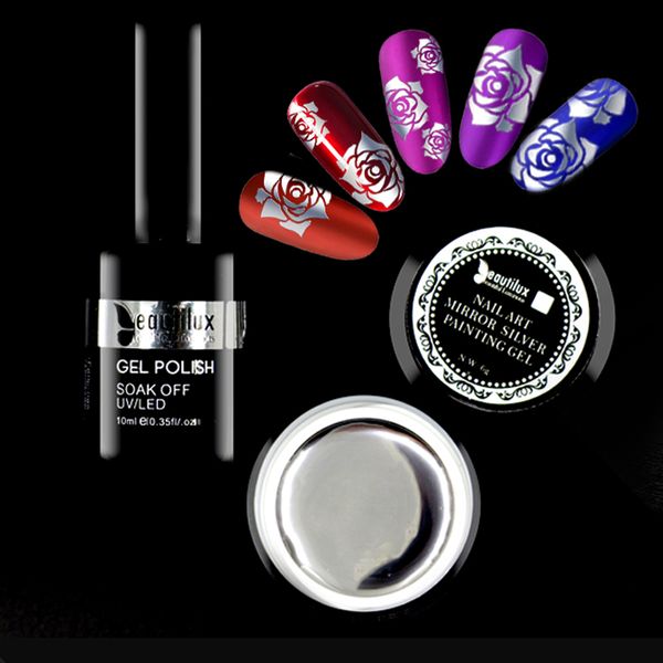 

beautilux 1pc mirror silver titanium chrome gel polish metallic nail art design painting gel varnish lacqurer manicure supply, Red;pink