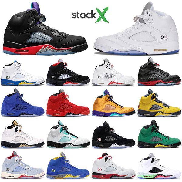 

with socks jumpman 5 5s fire red michigan mens basketball shoes black grape fresh prince black satin bred citrus sports sneakers trainers, White;red