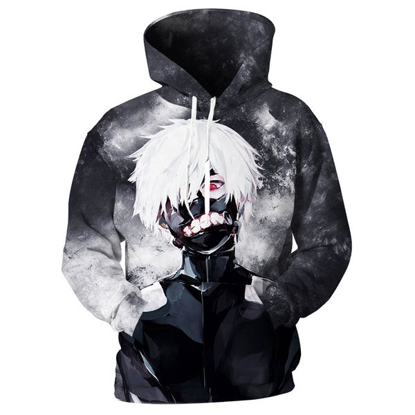 

yffushi 2019 spring men 3d hoodies tokyo ghoul 3d print pullover men sweatshirts cool cartoon hooded hoodies streetwear cosplay, Black