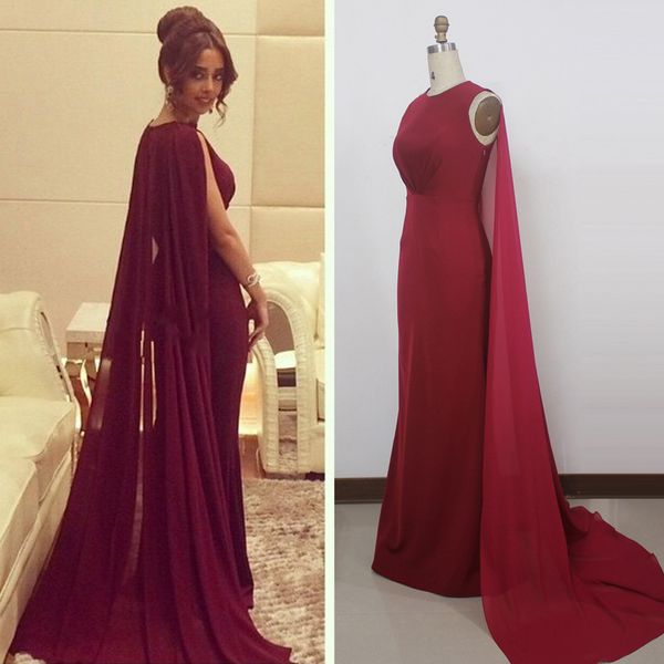 

real pictures women muslim mermaid long burgundy evening dresses with cape vestido de festa deep sleeveless robe de soirÃ©e prom party gowns, Black;red