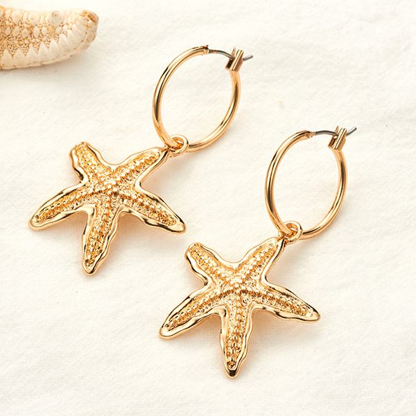 

2019 новый океан стиль золотые маленькие серьги обруча с шармом морской звезды женская мода золотая серьга обруча морской звезды старинные с, Golden;silver