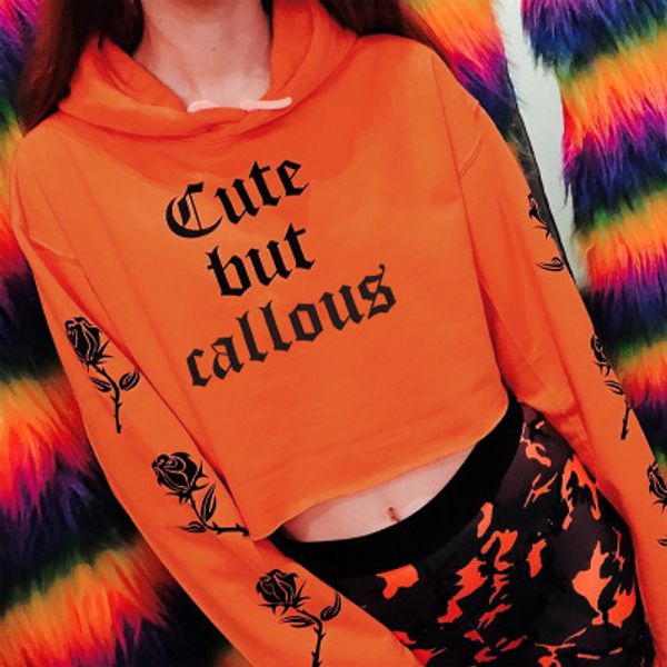 

autumn and winter fashioncrop woman sweatshirt full letter print pullovers hooded slim sheath sweatshirt, Black