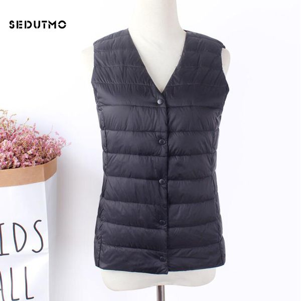 

sedutmo winter ultra light womens down vest plus size 3xl jackets duck down coat short puffer jacket slim waistcoat ed834, Black