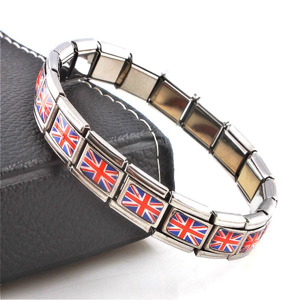 

jewellery british flag elastic elastic energy movement magnetic germanium italian charm bracelet fashion stainless steel st12, Golden;silver