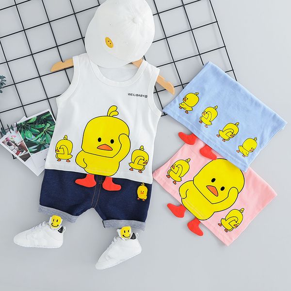 

2019 new arrivals toddler baby kids boys cartoon 3d duck vest short casual outfits set gh, White