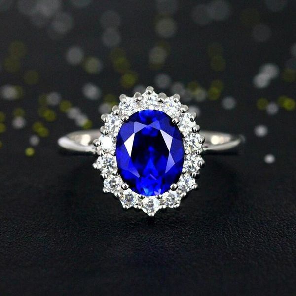 

amorui blue crystal natural stone women rings silver color prong setting copper open rings for party/wedding/gift drop shipping, Golden;silver